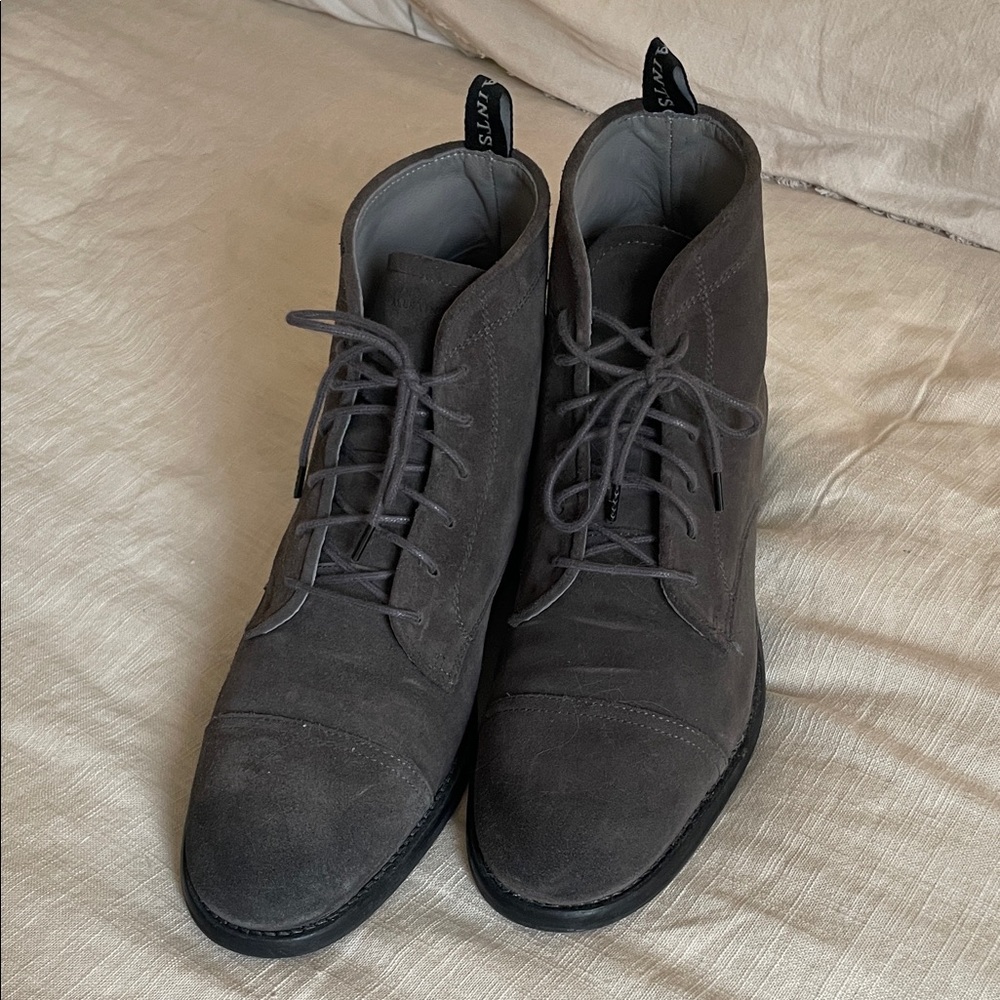 AllSaints Men's Gray Suede Lace-Up Boots